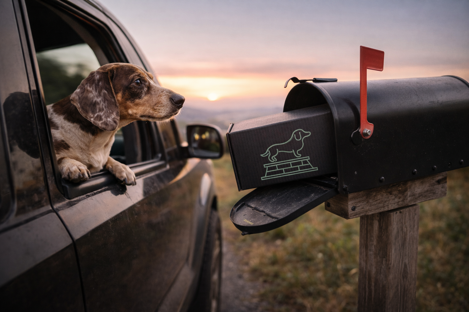 The Cult of Wiener dachshund box available as a one-time purchase, highlighting the current monthly theme with curated items for long-dogs.