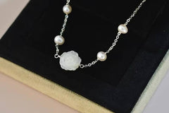 Sara Roses Flower Ivory Silver Pearl Ball Charm Gift Bracelet