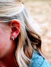 Cross Stud Earrings (Gold plated and Crystal)