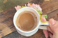 Hand Sculpted Floral Ceramic Art，a one of a kind coffee mug or a handcrafted tea cup.Enjoy with afternoon reading or during teatime.