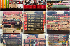 This photo shows examples of different types of manga. Not all manga in the photo is available for the box, but this is a sample.