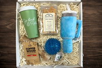 Box includes:
One full size bag dog treats,
One Chew Toy
One Plush/Rope/Ball
One themed gift for the human 
