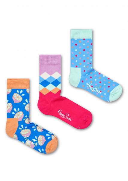 3 Pack: Limes + Diamonds + Polka Dots Socks –  Blue/Orange/Red/Mint/Purple (M)