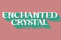 Enchanted Crystal logo with green color over a salmon background. Enchanted Crystal is a crystal shop and subscription box business
