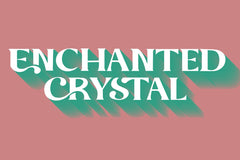 Enchanted Crystal logo with green color over a salmon background. Enchanted Crystal is a crystal shop and subscription box business
