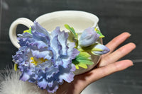 Hand Sculpted Floral Ceramic Art，a one of a kind coffee mug or a handcrafted tea cup.Enjoy with afternoon reading or during teatime.