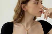 Multi-Color Beaded Gold Plated Cross Necklace — Rainbow Gemstone Cross Pendant, 16 Inch Chain with 2 Inch Extender, Gift for Her