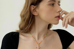Multi-Color Beaded Gold Plated Cross Necklace — Rainbow Gemstone Cross Pendant, 16 Inch Chain with 2 Inch Extender, Gift for Her
