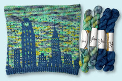 For the Starry Night in NYC Cowl kit, we partnered with Hypnotic Yarn to provide custom-dyed colorways! 