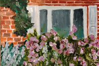 Greeting card design sample- oil painting of flower bush near a window lovely stationery