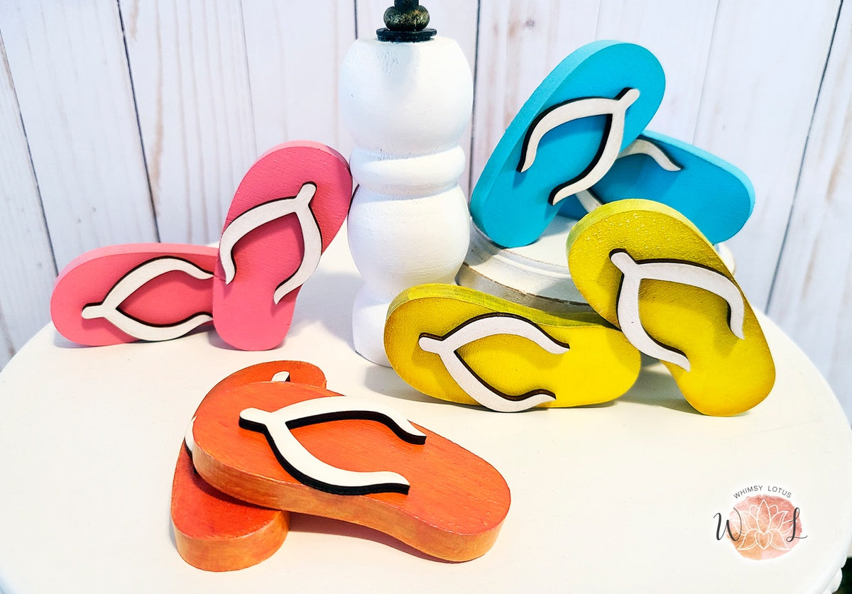 Flip Flops Mini Wooden Decor | Spring Summer Tiered Tray Decor Accent