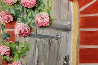 One of October's notecards- oil painting of roses on a door