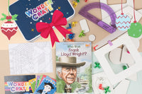 Read about Frank L Wright and then design your own home. A book subscription box for kids. Inspiration delivered! 
