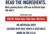 USA Gummies monthly subscription with American-made gummy bears, no artificial dyes, made with real fruit and vegetable colors.
