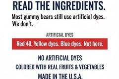 USA Gummies monthly subscription with American-made gummy bears, no artificial dyes, made with real fruit and vegetable colors.
