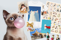 meow meow cat theme subscription box  t shirt / postcard / puzze / keychain / toy and other surprise in cat theme , deliver to your door