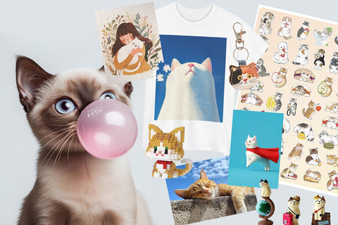 meow meow cat theme subscription box  t shirt / postcard / puzze / keychain / toy and other surprise in cat theme , deliver to your door