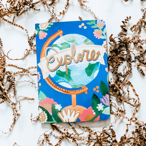Explore Notebook, Jotter Pens & Laptop Sticker Bundle
