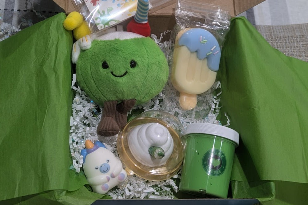 Valentines gift box with slime squishies starbucks charm mystery blind box plush key chain jellycat mystery box
