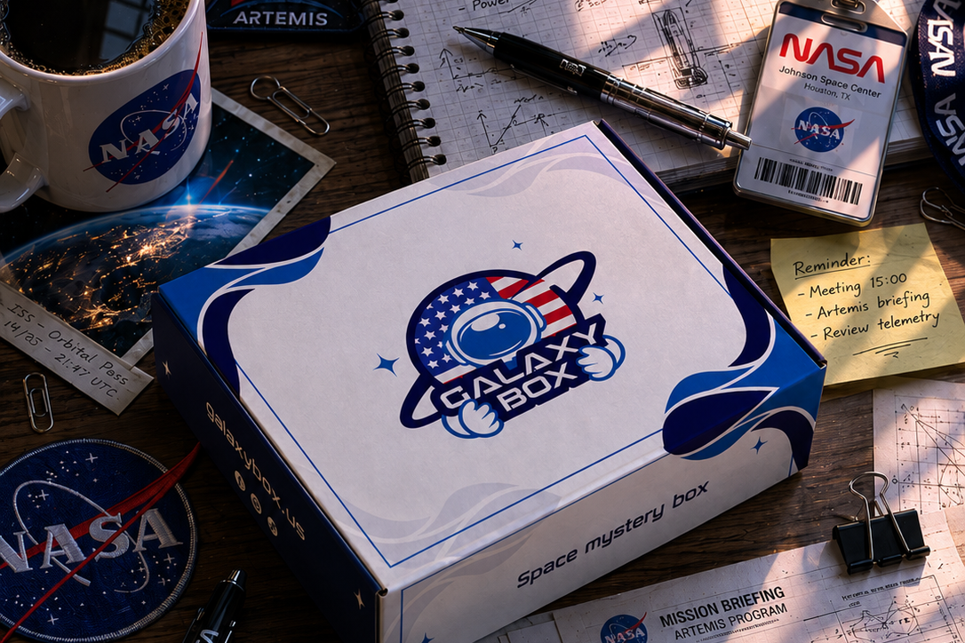Space-themed subscription box filled with astronomy gifts, cosmic collectibles, and educational surprises for space fans.