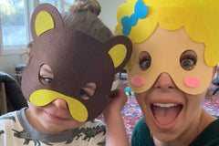 Even Mom can get in on the fun with PLACES, PLEASE! Imaginative Play box based on the story of the Three Bears.