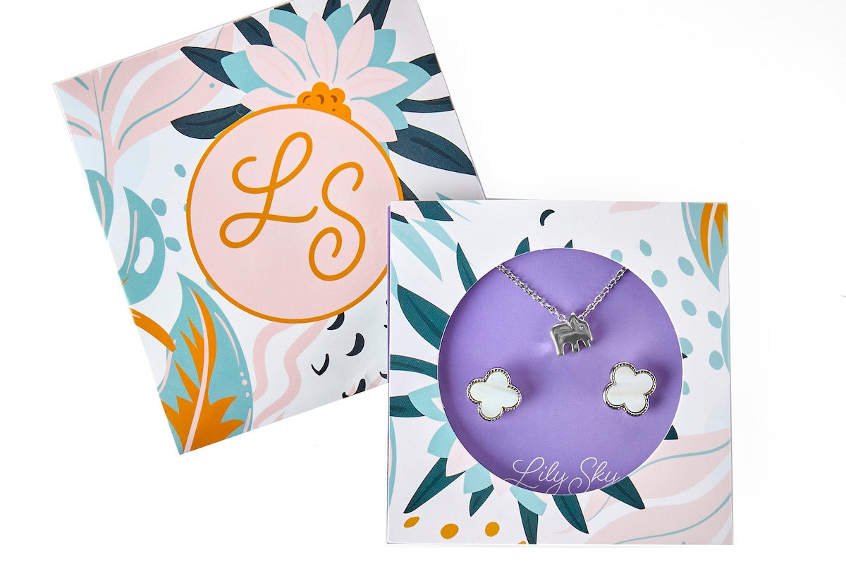 Lily Sky Elephant Necklace + Earrings Set