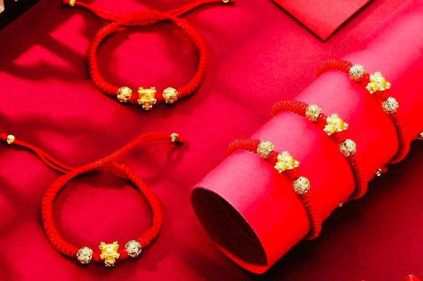 2024 Year of the Dragon: Handcrafted Red Bracelets with Golden Dragon Pendant