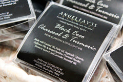 This soap contains activated bamboo charcoal powder, turmeric extract, sustainable Palm Oil and Coconut Oil. 
