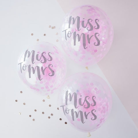 'Miss to Mrs' Pink Confetti Hen Party Balloons