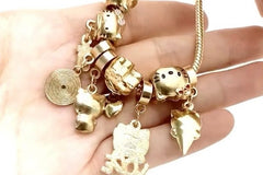 Vintage Kitty Charm Bracelet with Cupcake and Teapot / Cute and Collectible Jewelry
