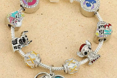 Lilo And Stitch “Party Hardy” 925 Silver Charm Bracelet w/ 9 Sapphire Embellished Charms