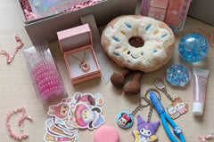 scoop box, curated gift box, personal care package,  jelly cat, needoh, squeeze toy, hello kitty, slime