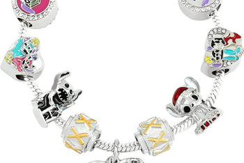 Lilo And Stitch “Party Hardy” 925 Silver Charm Bracelet w/ 9 Sapphire Embellished Charms