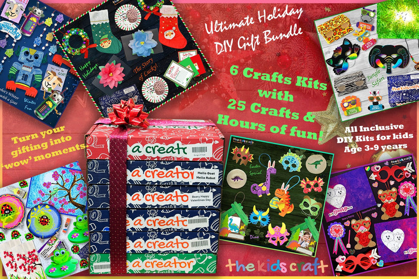 The Kids Craft Holiday Gift Bundle - 6 Festive DIY Craft Kits for Kids, Ready-to-Gift Christmas Craft Kit (Ages 3–9)