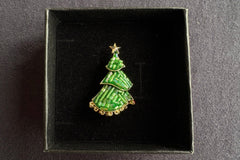 Festive Christmas Brooch Gift Set.Holiday Collection with Tree, Hat, Gloves and Reindeer in Gift Box