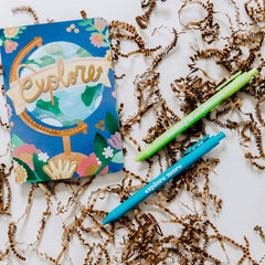 Explore Notebook, Jotter Pens & Laptop Sticker Bundle