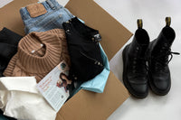 each box comes with five secondhand pieces, we packed a sweater, button down, skirt, jean and boots into this fall seasonal box