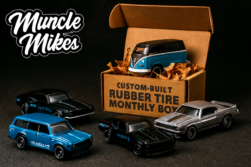 Monthly Hot Wheels Rubber Box: One Custom Mainline Hot Wheels With New Wheels/Rubber Tires Listing!!!