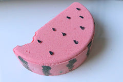 One-In-A-Melon Bath Bomb close up detail from Wild Hare Apothecary August Bath Bomb Subscription Box on Cratejoy.