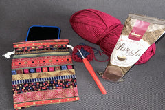 Phone pouch which you will receive with the first box to put your phone inside.  Hot chocolate on a spoon and ball of yarn.