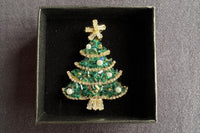 Festive Christmas Brooch Gift Set.Holiday Collection with Tree, Hat, Gloves and Reindeer in Gift Box