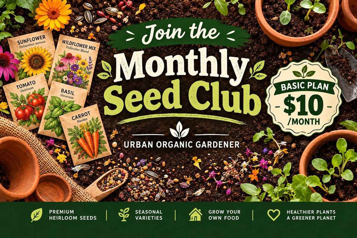 Join the Urban Organic Gardener's monthly heirloom seed club subscription box and get fresh heirloom seeds for your organic garden monthly!