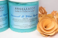 Give your skin something sweet and creamy with this handcrafted Coconut & Blue Agave Sugar Scrub. Your skin will feel soft and moisturized.