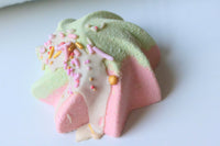 Just Peachy Bath Bomb close up detail from Wild Hare Apothecary August Bath Bomb Subscription Box on Cratejoy.