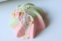 Just Peachy Bath Bomb close up detail from Wild Hare Apothecary August Bath Bomb Subscription Box on Cratejoy.