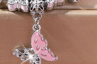 Silver and Pink CZ Butterfly Charm Bracelet — Dangling Pink Butterfly Charm, White Lotus Flower Beads, Friendship Bracelet, Gift for Her