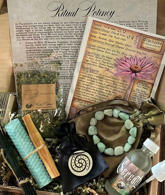 White witch guide with candles and herbs