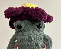 The small frog with a flower hat.   the small size mystery toy box includes a handmade crochet toy approximately 8-11" 