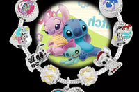 Lilo And Stitch “Party Hardy” 925 Silver Charm Bracelet w/ 9 Sapphire Embellished Charms