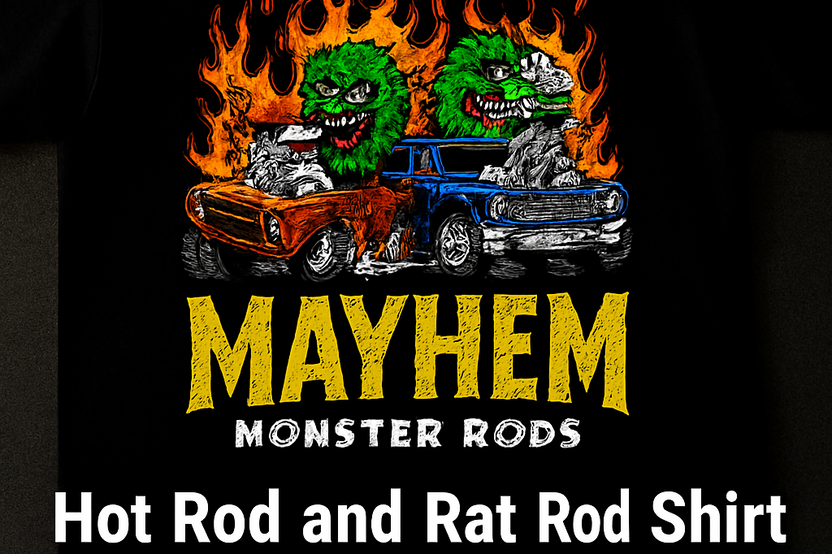 Muncle Mikes Hot Rod and Rat Rod Shirt — Mayhem Monster Rods Monthly Tee | Vintage Hot Rod Tee Muncle Mikes Hot Rod and Rat Rod Shirt